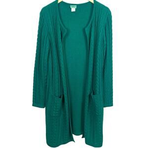 Sara Morgan Women's Size Med Kelly Green Cable Knit Duster Cardigan